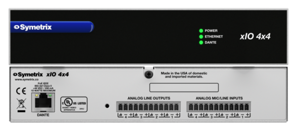 Symetrix xIO 4x4 – Dante-I/O-laajennus, 4 tuloa + 4 lähtöä, PoE