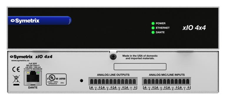 Symetrix xIO 4x4 – Dante-I/O-laajennus, 4 tuloa + 4 lähtöä, PoE