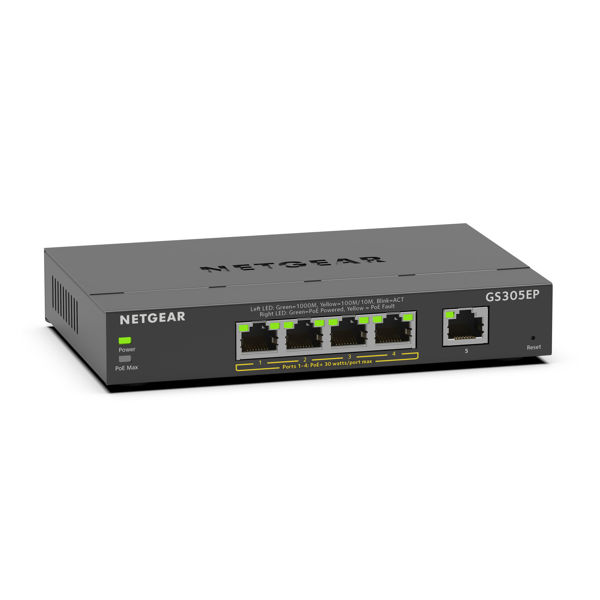 NETGEAR GS305EP – 5-porttinen kevythallittava PoE+-kytkin, 63 W