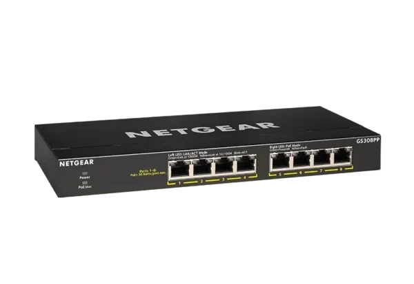 NETGEAR GS308PP – 8-porttinen hallitsematon PoE+-kytkin, 83 W