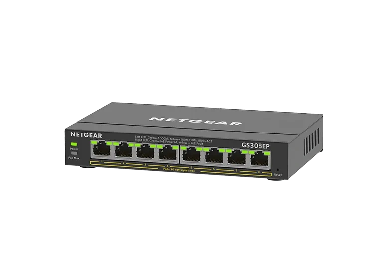 NETGEAR GS308EP – 8-porttinen kevythallittava PoE+-kytkin, 62 W