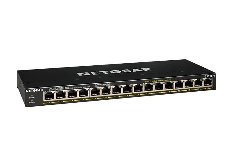 NETGEAR GS316PP – 16-porttinen hallitsematon PoE+-kytkin, 183 W