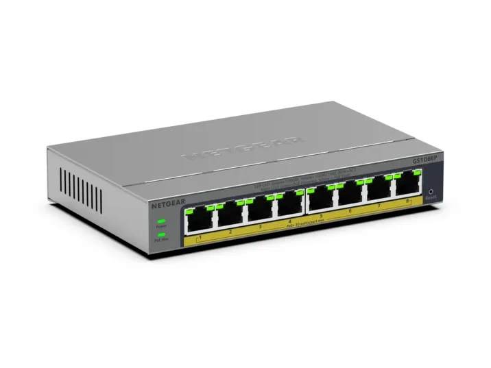 NETGEAR GS108EP – 8-porttinen Easy Smart PoE+-kytkin, 62 W
