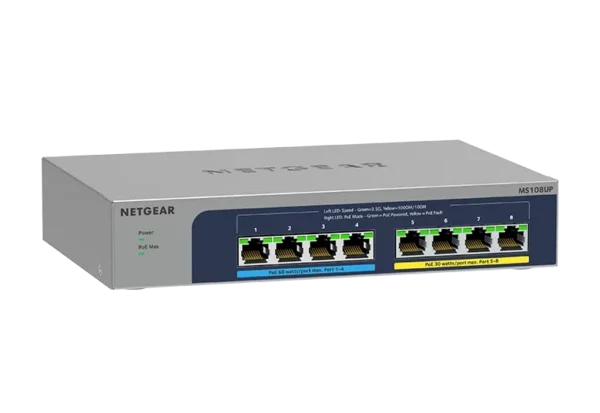 NETGEAR MS108UP – 8-porttinen hallitsematon 2,5G PoE++-kytkin