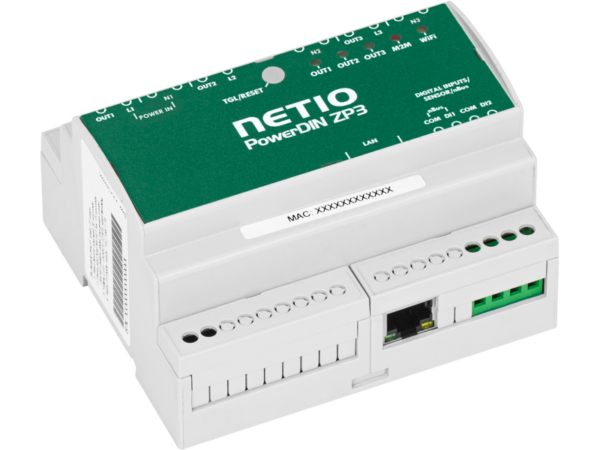 NETIO PowerDIN ZP3 – DIN-kiskolaite, 3 × 16 A, kytkentä