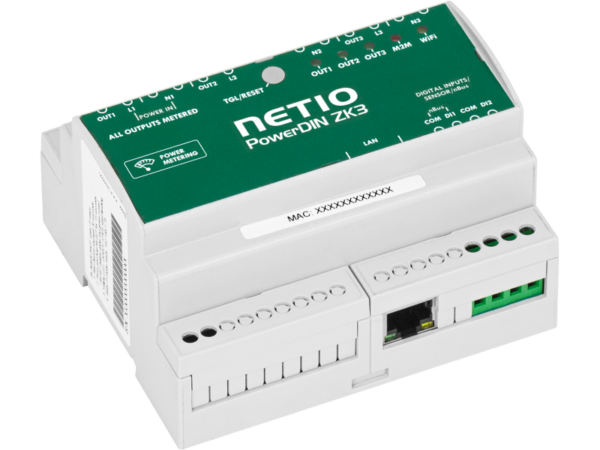 NETIO PowerDIN ZK3 – DIN-kiskolaite, 3 × 16 A, mittaus