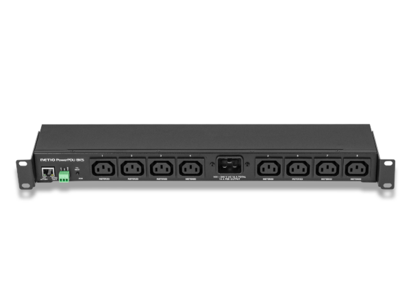 NETIO PowerPDU 8KS – mittaava 1U-PDU, 8 × C13, Europlug-johto