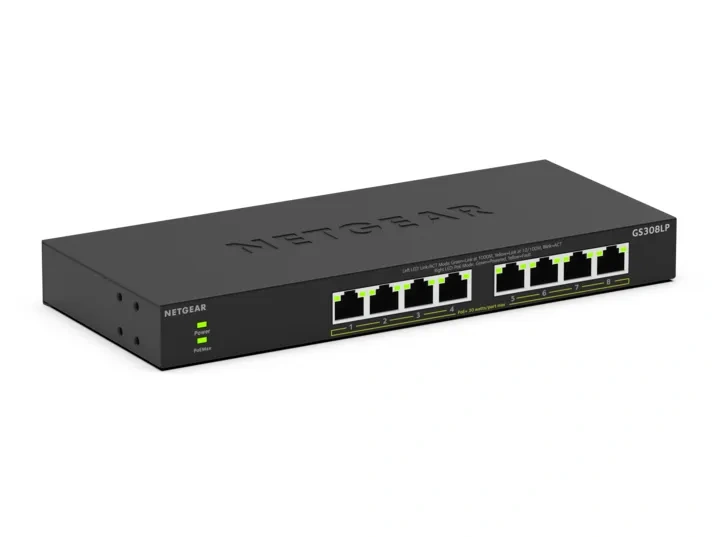 NETGEAR GS308LP – 8-porttinen hallitsematon PoE+-kytkin, 60 W