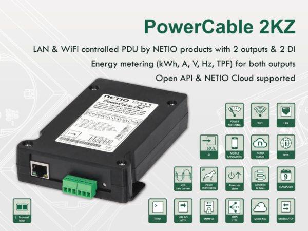 NETIO PowerCable 2KZ – litteä mittaava PDU, 2 lähtöä