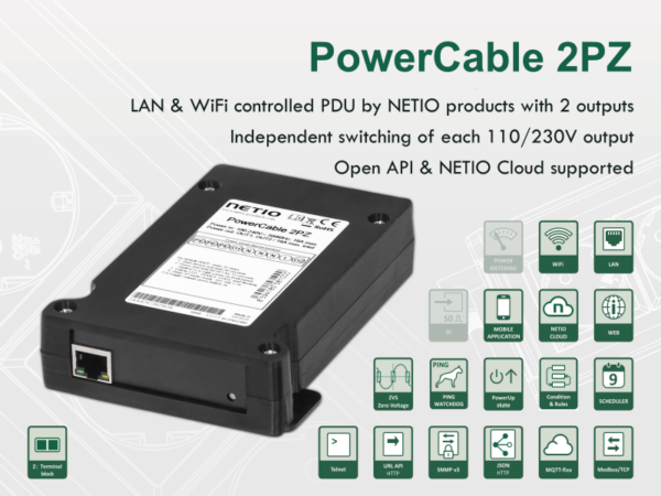 NETIO PowerCable 2PZ – litteä PDU, 2 lähtöä, riviliittimet