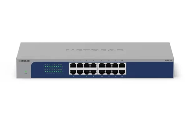 NETGEAR GS516 – 16-porttinen hallitsematon kytkin, räkkiin